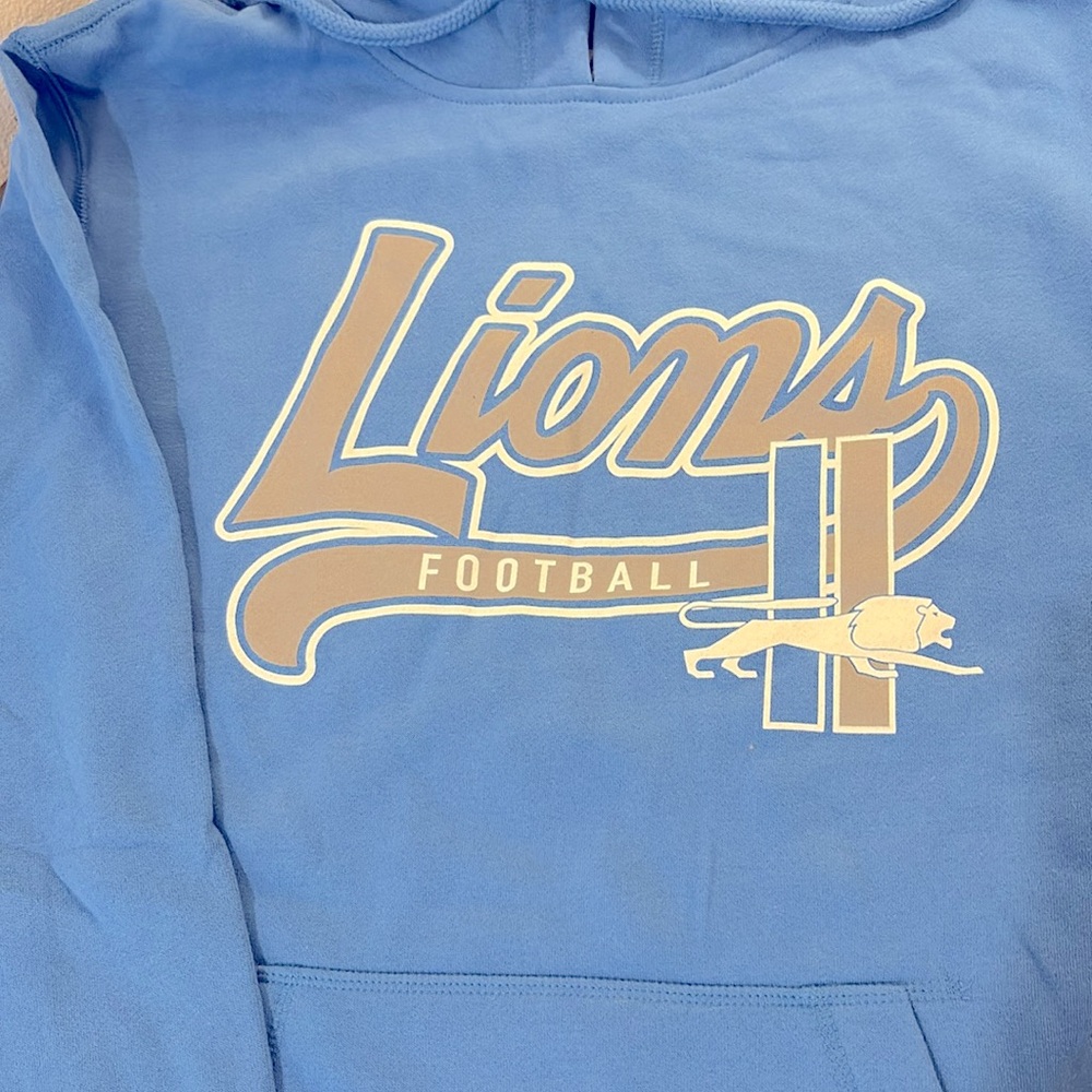 NWT [47] Brand Detroit Lions NFL Blue Script Pullover Hoodie Men's Size M or L - Picture 5 of 10